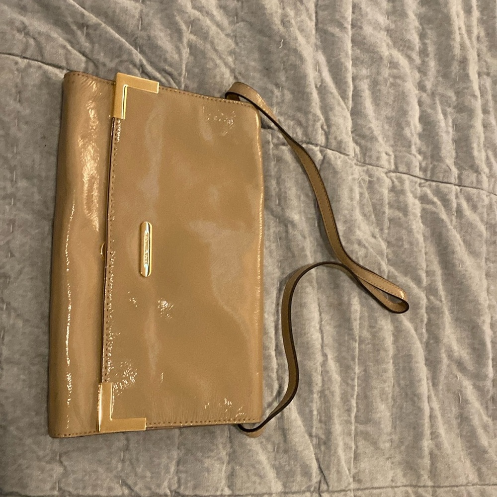 Never used Michael Kors Tan Patent Leather Shoulder Clutch Purse